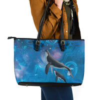 Paikea New Zealand Matariki Leather Tote Bag Humpback Whale Taniko Motifs Ocean Vibes LT14 - Polynesian Pride
