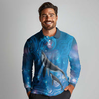 Paikea New Zealand Matariki Long Sleeve Polo Shirt Humpback Whale Taniko Motifs Ocean Vibes LT14 - Polynesian Pride