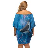Paikea New Zealand Matariki Off Shoulder Short Dress Humpback Whale Taniko Motifs Ocean Vibes LT14 - Polynesian Pride