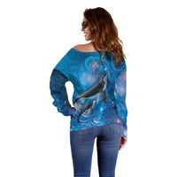Paikea New Zealand Matariki Off Shoulder Sweater Humpback Whale Taniko Motifs Ocean Vibes LT14 - Polynesian Pride