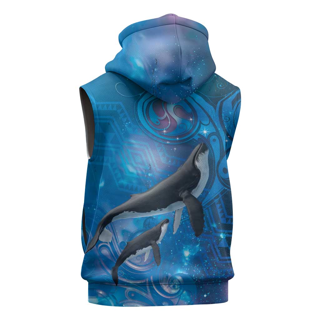 Paikea New Zealand Matariki Sleeveless Hoodie Humpback Whale Taniko Motifs Ocean Vibes LT14 - Polynesian Pride