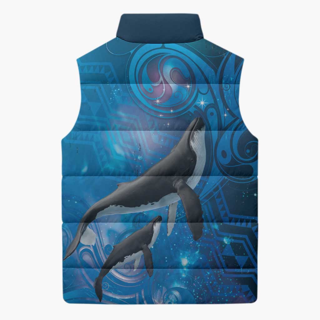 Paikea New Zealand Matariki Sleeveless Puffer Jacket Humpback Whale Taniko Motifs Ocean Vibes LT14 - Polynesian Pride