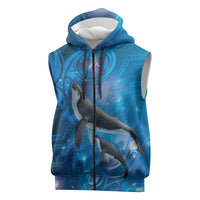 Paikea New Zealand Matariki Sleeveless Zip Hoodie Humpback Whale Taniko Motifs Ocean Vibes LT14 Blue - Polynesian Pride