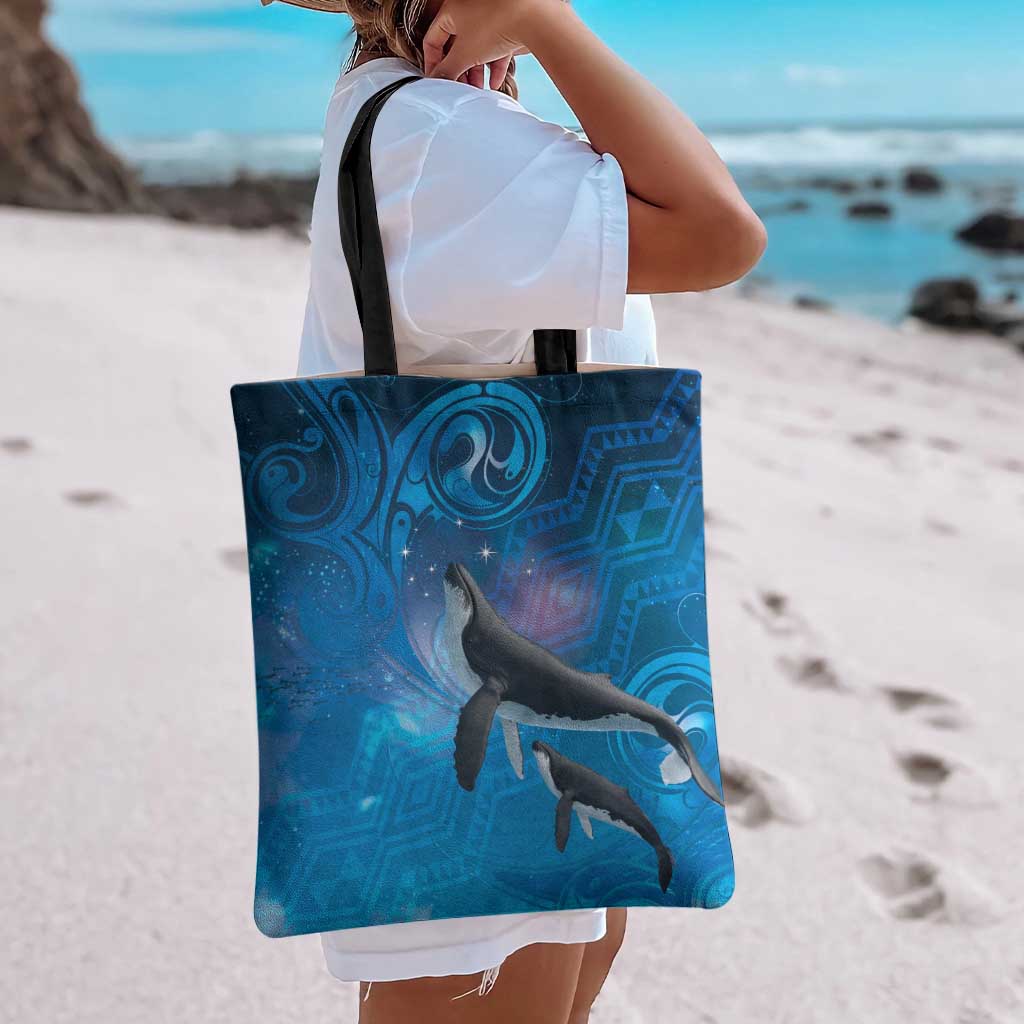 Paikea New Zealand Matariki Tote Bag Humpback Whale Taniko Motifs Ocean Vibes LT14 - Polynesian Pride