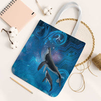 Paikea New Zealand Matariki Tote Bag Humpback Whale Taniko Motifs Ocean Vibes LT14 White Strap One Size Blue - Polynesian Pride