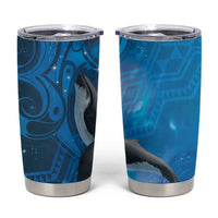 Paikea New Zealand Matariki Tumbler Cup Humpback Whale Taniko Motifs Ocean Vibes LT14 Blue - Polynesian Pride
