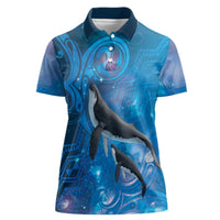 Paikea New Zealand Matariki Women Polo Shirt Humpback Whale Taniko Motifs Ocean Vibes LT14 Female Blue - Polynesian Pride