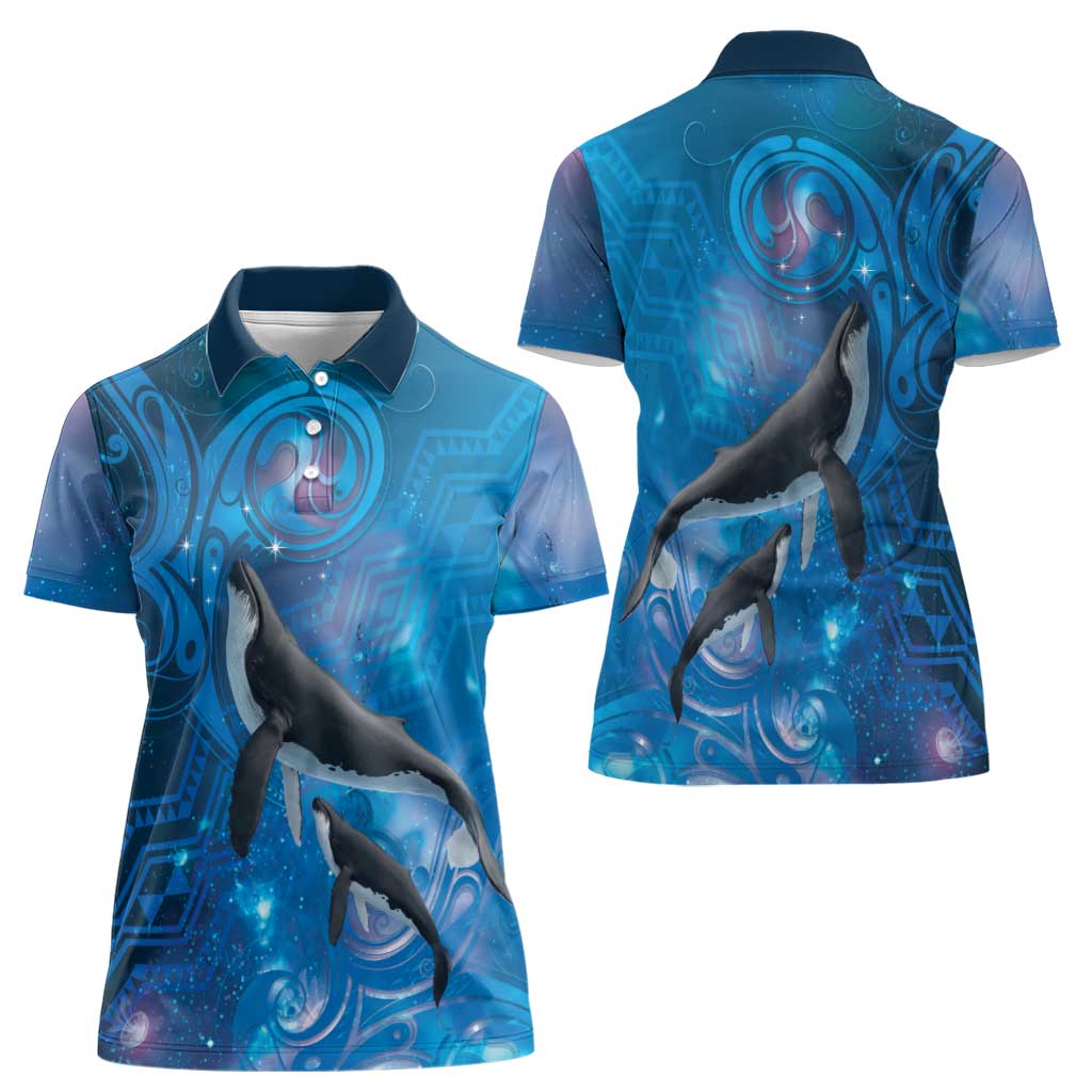 Paikea New Zealand Matariki Women Polo Shirt Humpback Whale Taniko Motifs Ocean Vibes LT14 - Polynesian Pride