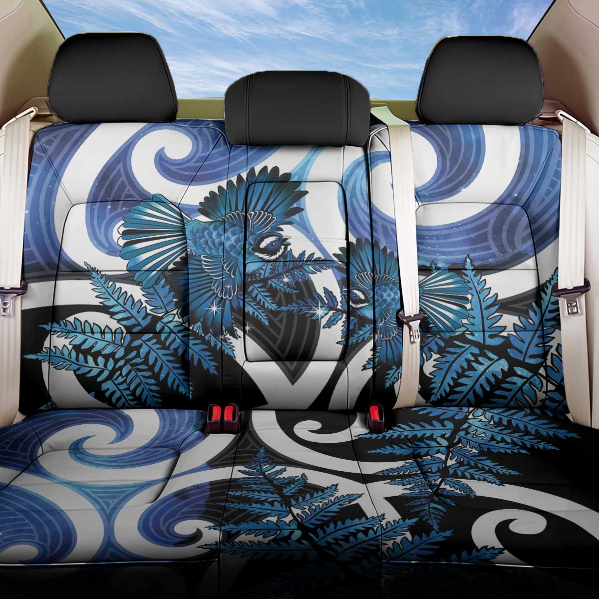 Piwakawaka New Zealand Matariki Back Car Seat Cover Maori New Year Silver Fern Blue Galaxy