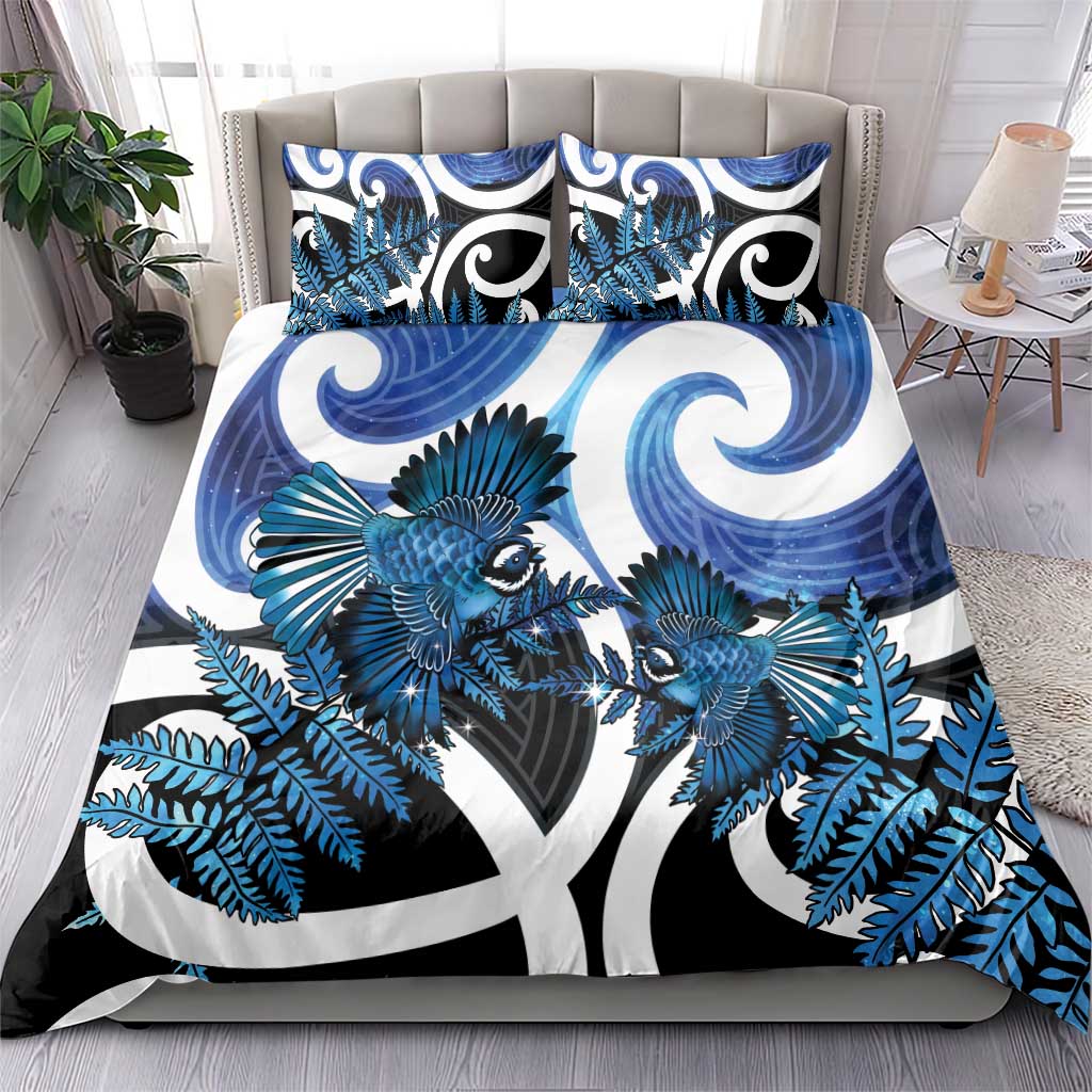 Piwakawaka New Zealand Matariki Bedding Set Maori New Year Silver Fern Blue Galaxy LT14 - Polynesian Pride