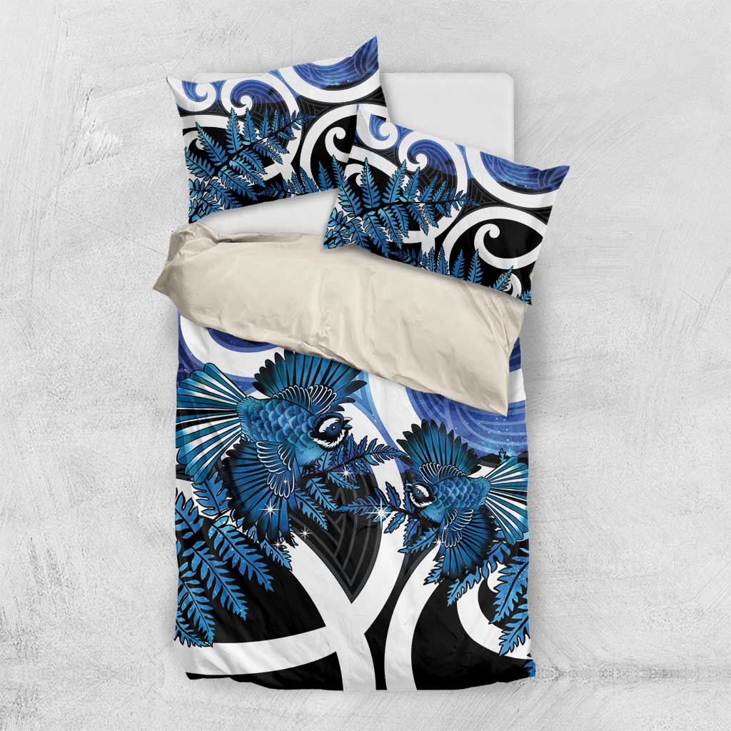 Piwakawaka New Zealand Matariki Bedding Set Maori New Year Silver Fern Blue Galaxy LT14 US Twin 172cm x 218cm Blue - Polynesian Pride