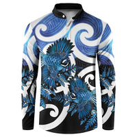 Piwakawaka New Zealand Matariki Button Sweatshirt Maori New Year Silver Fern Blue Galaxy LT14 Blue - Polynesian Pride