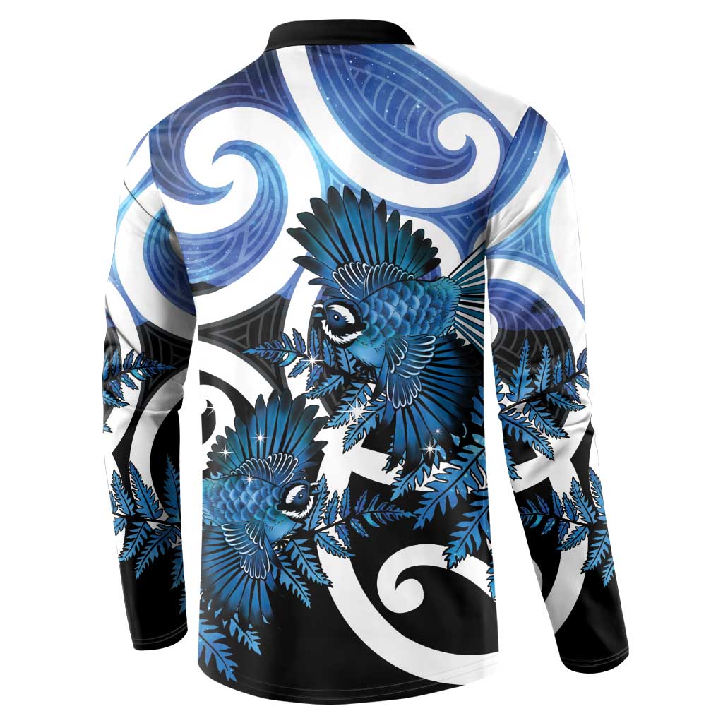Piwakawaka New Zealand Matariki Button Sweatshirt Maori New Year Silver Fern Blue Galaxy LT14 - Polynesian Pride