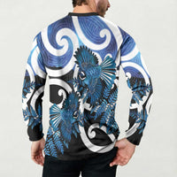 Piwakawaka New Zealand Matariki Button Sweatshirt Maori New Year Silver Fern Blue Galaxy LT14 - Polynesian Pride