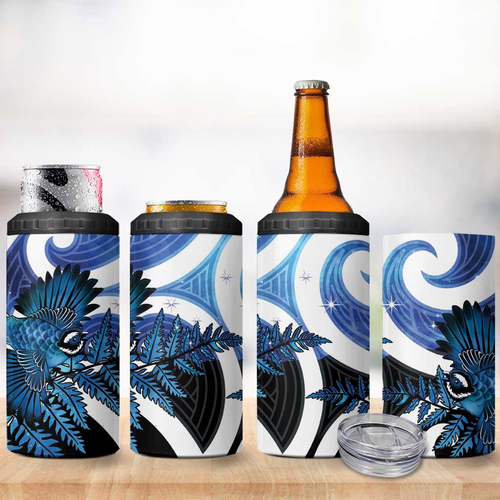 Piwakawaka New Zealand Matariki 4 in 1 Can Cooler Tumbler Maori New Year Silver Fern Blue Galaxy LT14 - Polynesian Pride