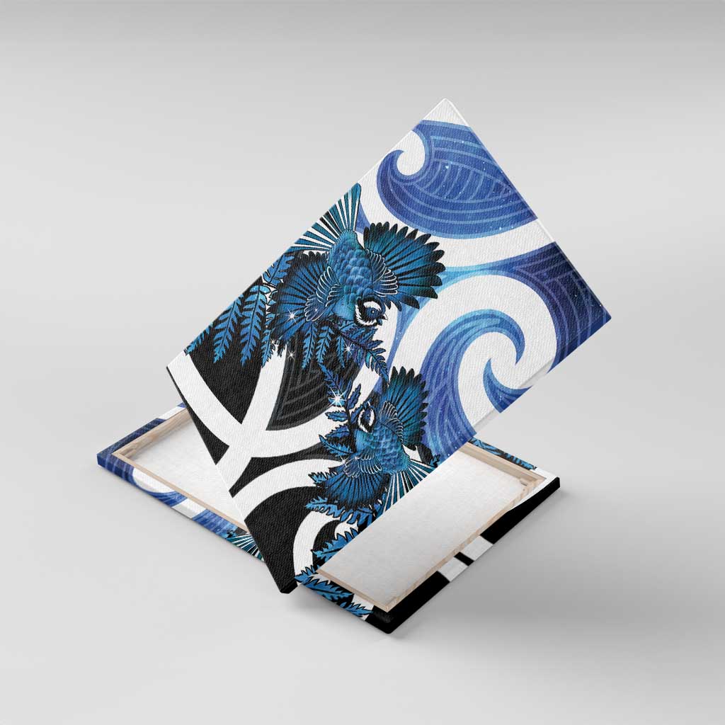 Piwakawaka New Zealand Matariki Canvas Wall Art Maori New Year Silver Fern Blue Galaxy LT14 With Frame Blue - Polynesian Pride