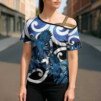 Piwakawaka New Zealand Matariki Cross Shoulder Shirt Maori New Year Silver Fern Blue Galaxy LT14 - Polynesian Pride