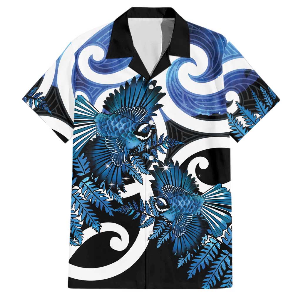 Piwakawaka New Zealand Matariki Family Matching Off The Shoulder Long Sleeve Dress and Hawaiian Shirt Maori New Year Silver Fern Blue Galaxy LT14 Dad's Shirt - Short Sleeve Blue - Polynesian Pride