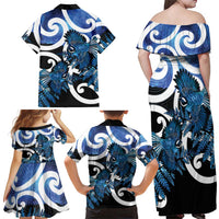 Piwakawaka New Zealand Matariki Family Matching Off Shoulder Maxi Dress and Hawaiian Shirt Maori New Year Silver Fern Blue Galaxy LT14 - Polynesian Pride