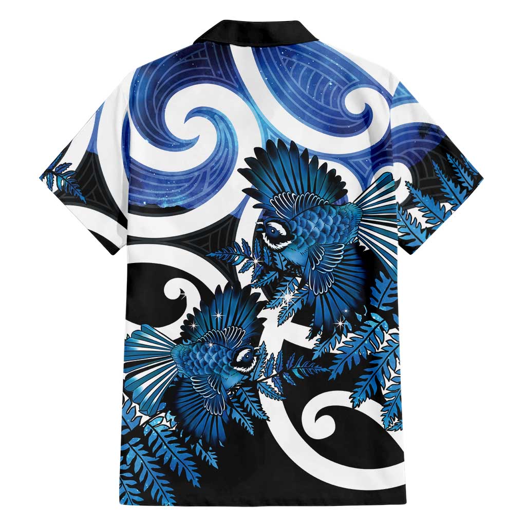 Piwakawaka New Zealand Matariki Family Matching Off Shoulder Maxi Dress and Hawaiian Shirt Maori New Year Silver Fern Blue Galaxy LT14 - Polynesian Pride