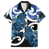 Piwakawaka New Zealand Matariki Family Matching Off Shoulder Short Dress and Hawaiian Shirt Maori New Year Silver Fern Blue Galaxy LT14 Dad's Shirt - Short Sleeve Blue - Polynesian Pride