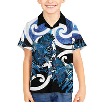Piwakawaka New Zealand Matariki Family Matching Off Shoulder Short Dress and Hawaiian Shirt Maori New Year Silver Fern Blue Galaxy LT14 Son's Shirt Blue - Polynesian Pride