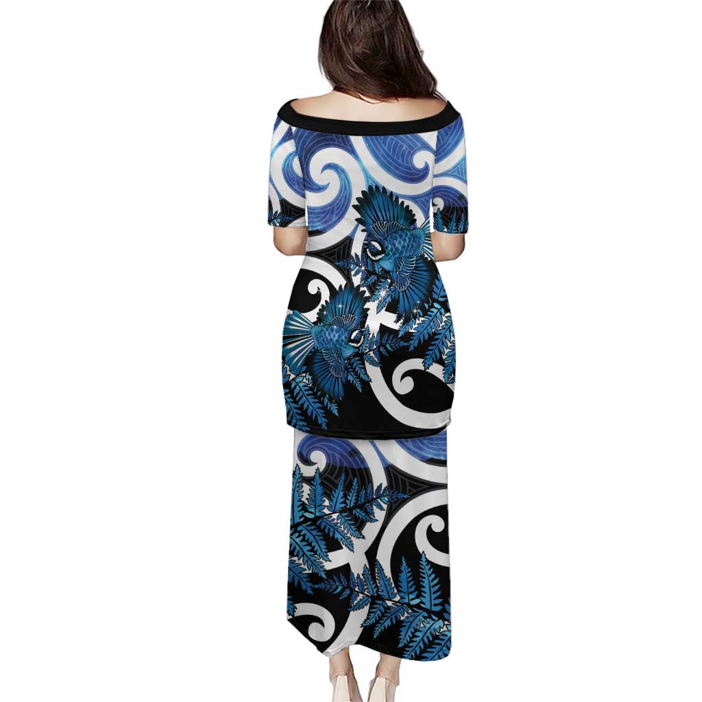 Piwakawaka New Zealand Matariki Family Matching Puletasi and Hawaiian Shirt Maori New Year Silver Fern Blue Galaxy LT14 - Polynesian Pride