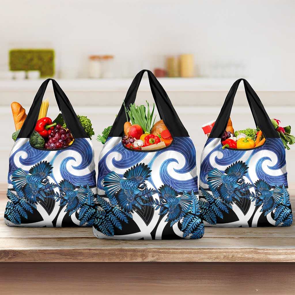 Piwakawaka New Zealand Matariki Grocery Bag Maori New Year Silver Fern Blue Galaxy LT14 3-pack One Size Blue - Polynesian Pride