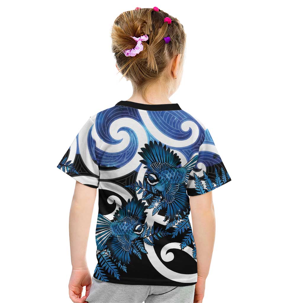 Piwakawaka New Zealand Matariki Kid T Shirt Maori New Year Silver Fern Blue Galaxy LT14 - Polynesian Pride