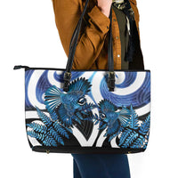 Piwakawaka New Zealand Matariki Leather Tote Bag Maori New Year Silver Fern Blue Galaxy LT14 - Polynesian Pride