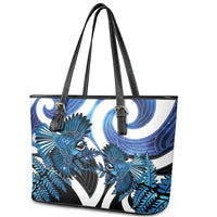 Piwakawaka New Zealand Matariki Leather Tote Bag Maori New Year Silver Fern Blue Galaxy LT14 - Polynesian Pride