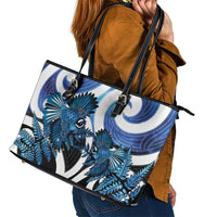 Piwakawaka New Zealand Matariki Leather Tote Bag Maori New Year Silver Fern Blue Galaxy LT14 - Polynesian Pride