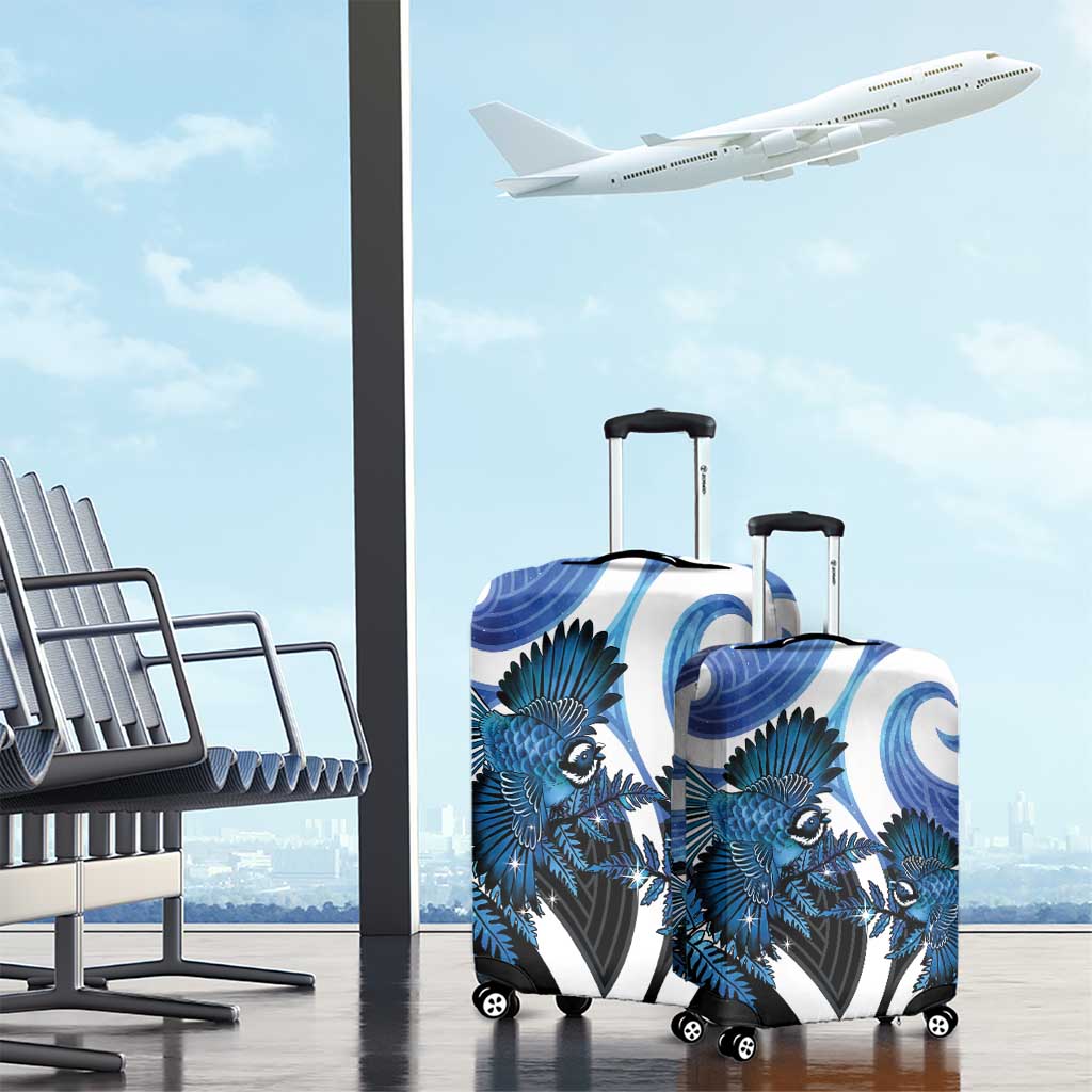 Piwakawaka New Zealand Matariki Luggage Cover Maori New Year Silver Fern Blue Galaxy LT14 - Polynesian Pride