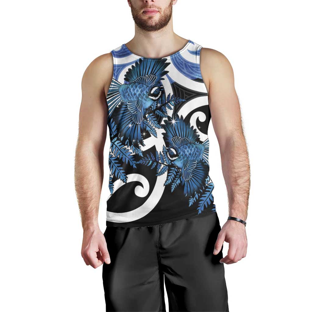 Piwakawaka New Zealand Matariki Men Tank Top Maori New Year Silver Fern Blue Galaxy LT14 - Polynesian Pride