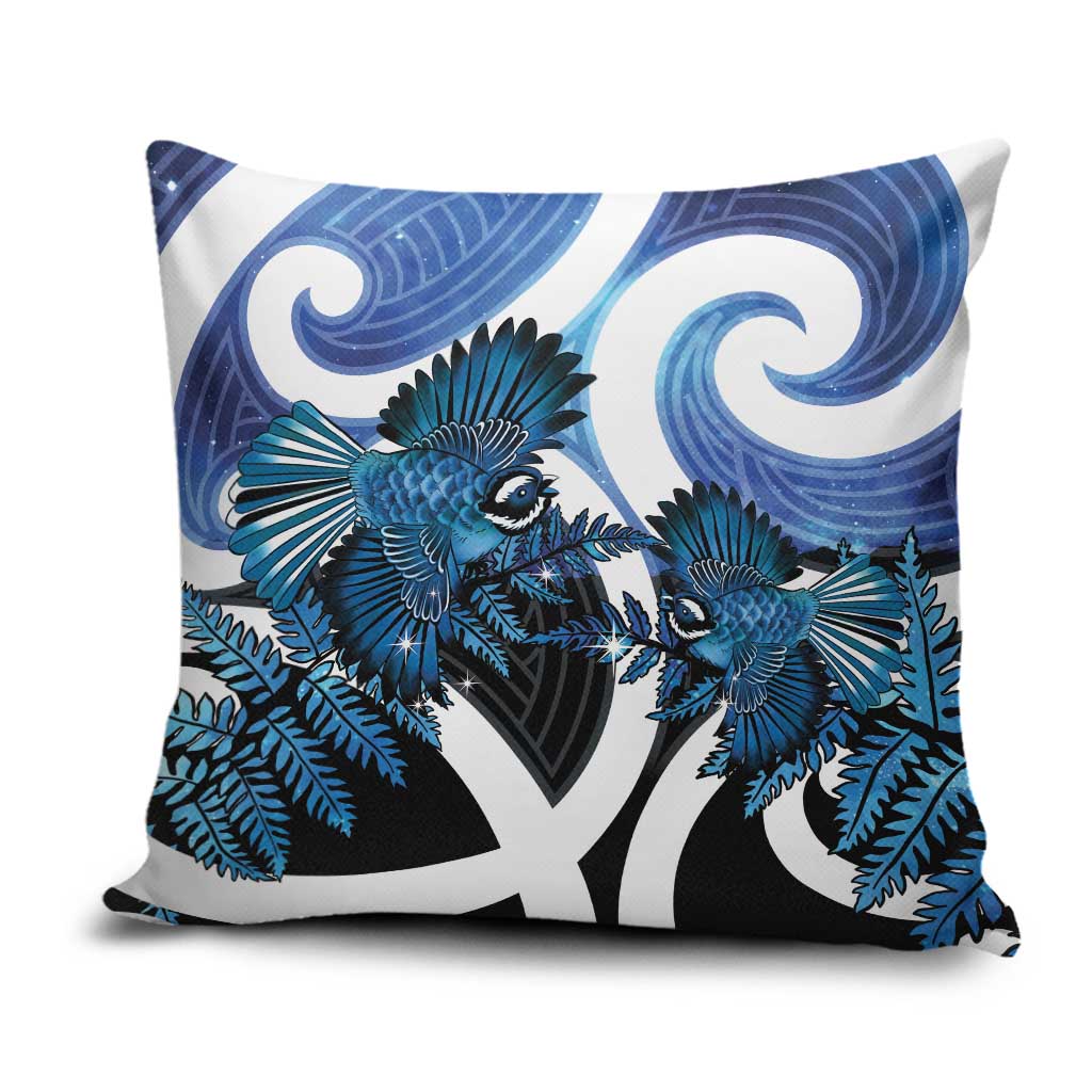 Piwakawaka New Zealand Matariki Pillow Cover Maori New Year Silver Fern Blue Galaxy LT14 Blue - Polynesian Pride