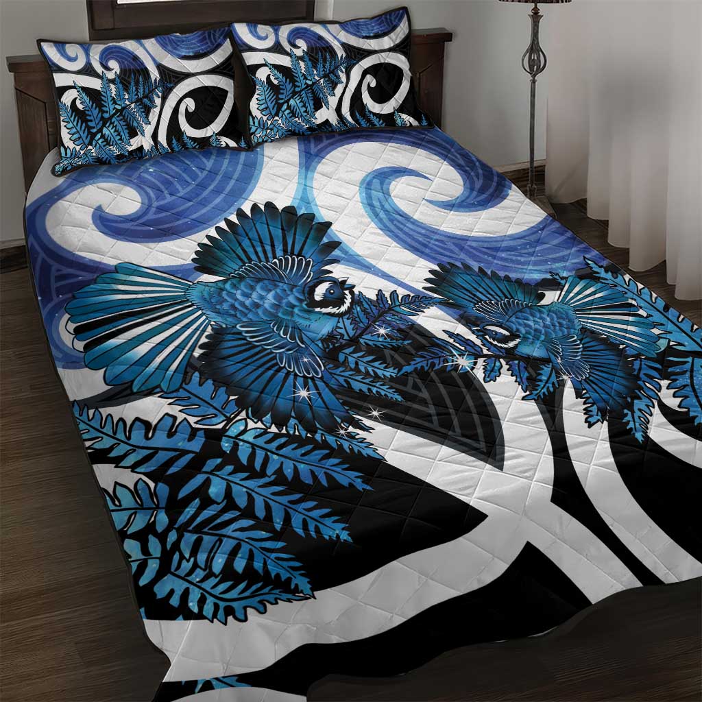 Piwakawaka New Zealand Matariki Quilt Bed Set Maori New Year Silver Fern Blue Galaxy LT14 Blue - Polynesian Pride