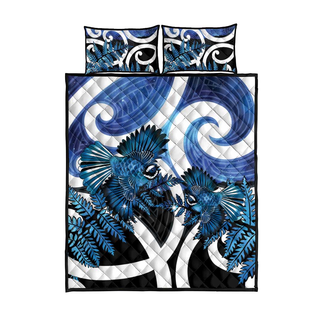 Piwakawaka New Zealand Matariki Quilt Bed Set Maori New Year Silver Fern Blue Galaxy LT14 - Polynesian Pride