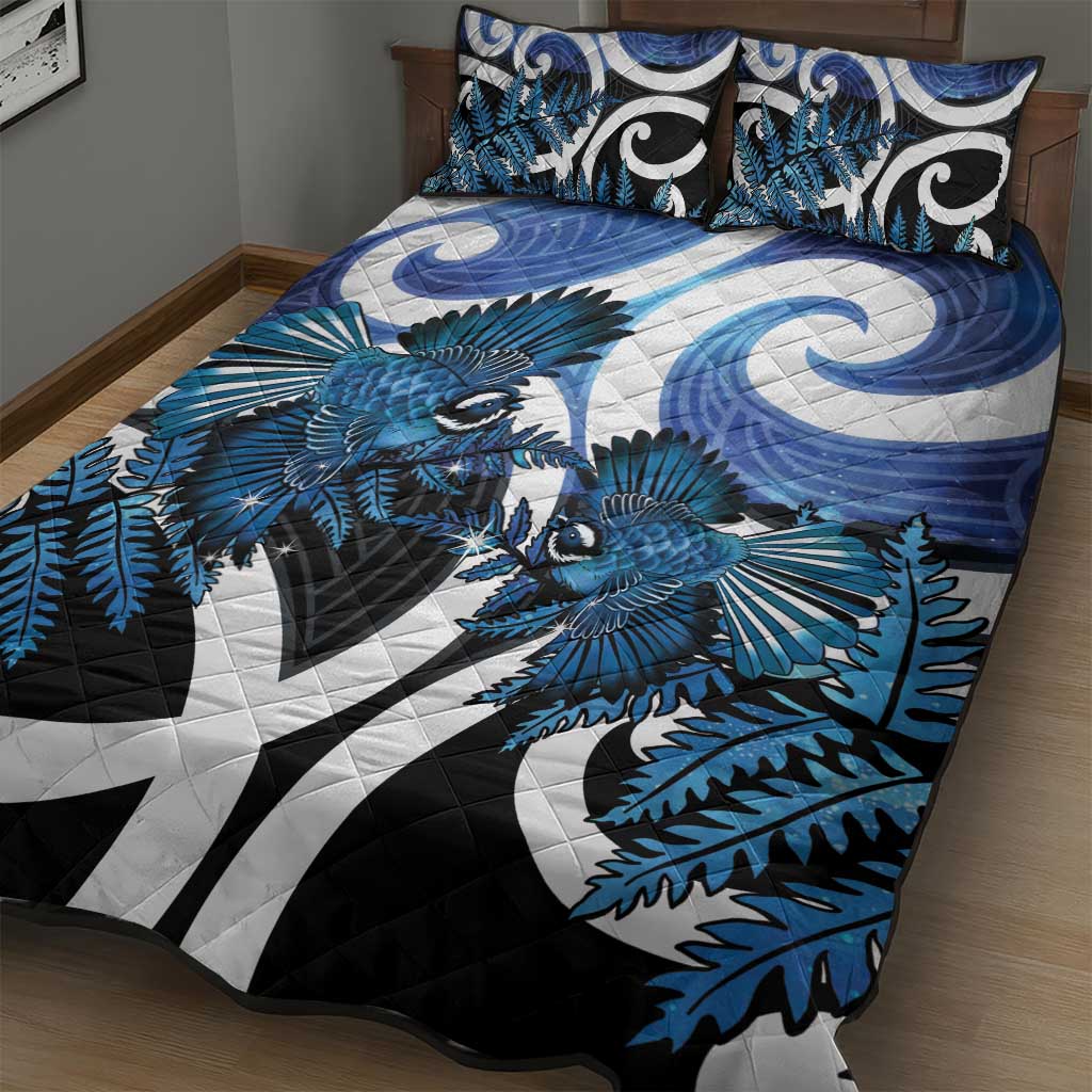 Piwakawaka New Zealand Matariki Quilt Bed Set Maori New Year Silver Fern Blue Galaxy LT14 - Polynesian Pride