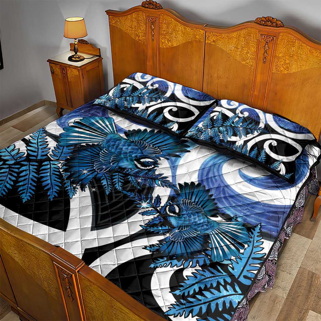 Piwakawaka New Zealand Matariki Quilt Bed Set Maori New Year Silver Fern Blue Galaxy LT14 - Polynesian Pride