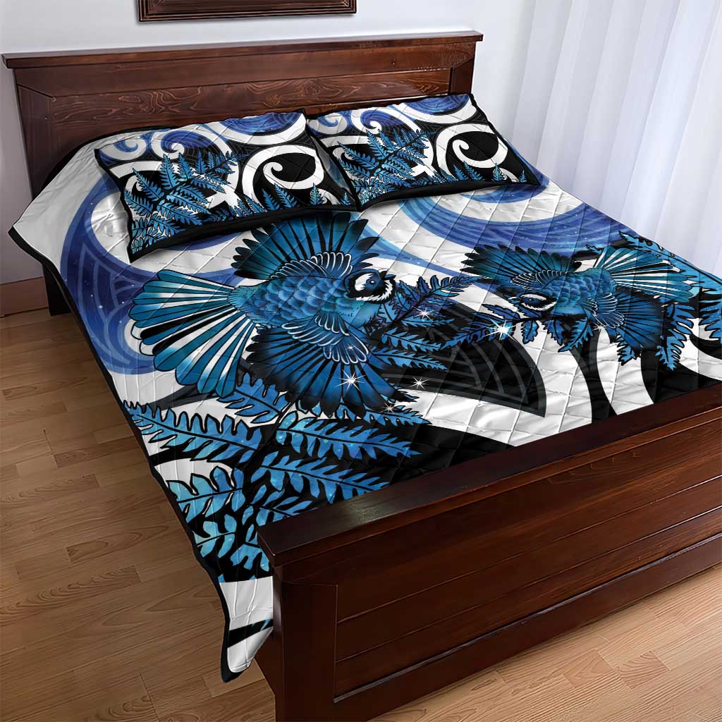 Piwakawaka New Zealand Matariki Quilt Bed Set Maori New Year Silver Fern Blue Galaxy LT14 - Polynesian Pride