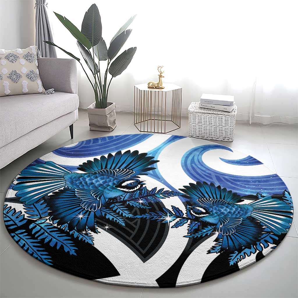 Piwakawaka New Zealand Matariki Round Carpet Maori New Year Silver Fern Blue Galaxy LT14 - Polynesian Pride