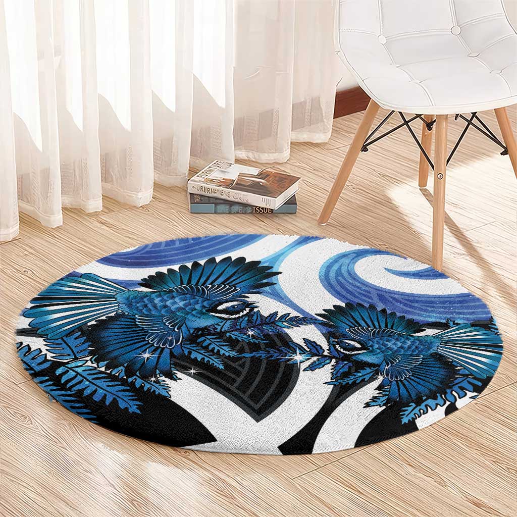 Piwakawaka New Zealand Matariki Round Carpet Maori New Year Silver Fern Blue Galaxy LT14 - Polynesian Pride