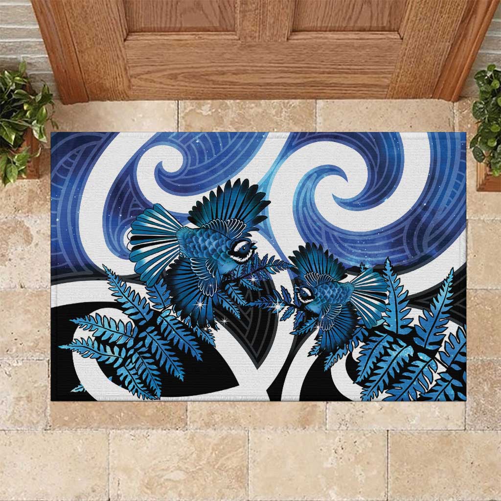 Piwakawaka New Zealand Matariki Rubber Doormat Maori New Year Silver Fern Blue Galaxy LT14 Blue - Polynesian Pride