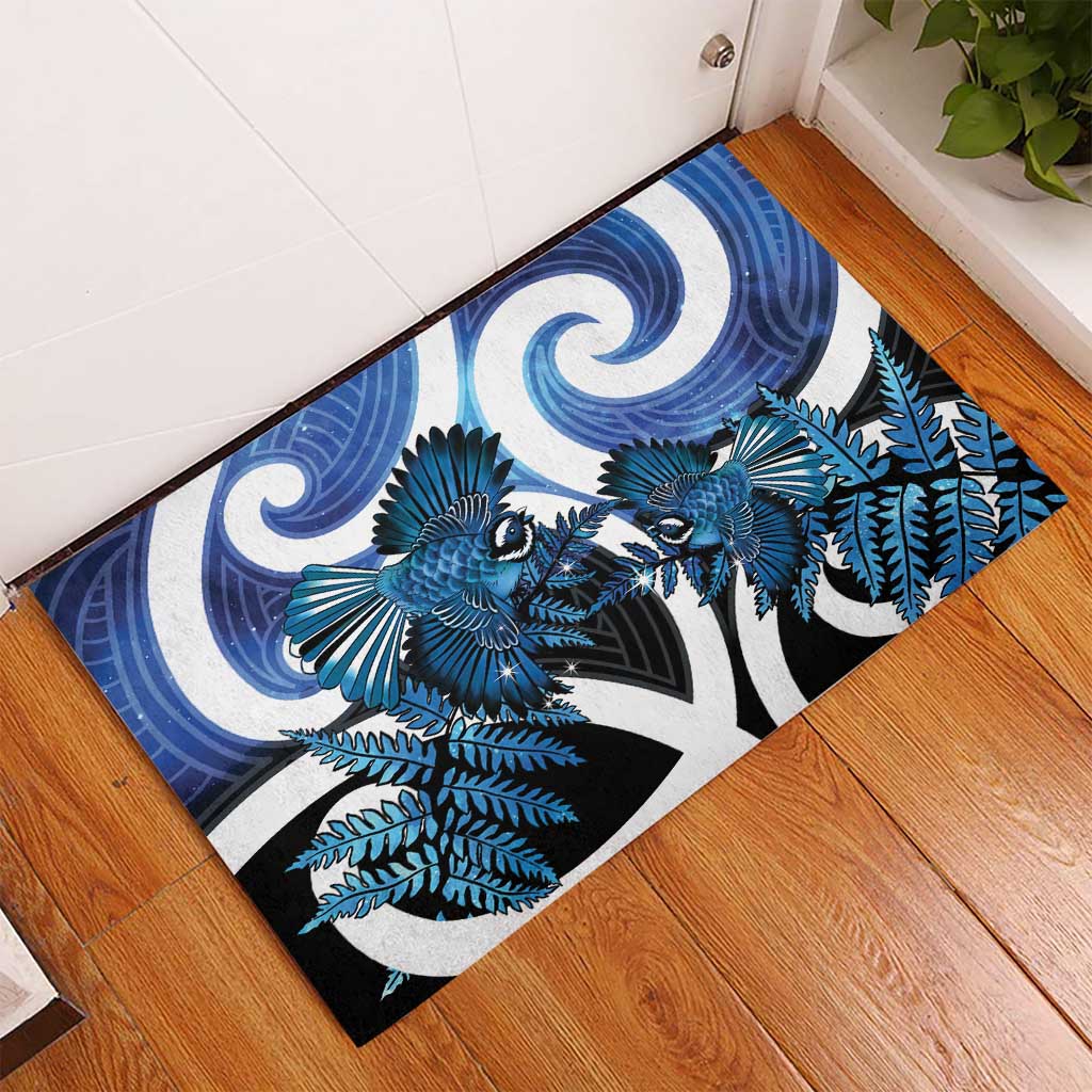 Piwakawaka New Zealand Matariki Rubber Doormat Maori New Year Silver Fern Blue Galaxy LT14 - Polynesian Pride