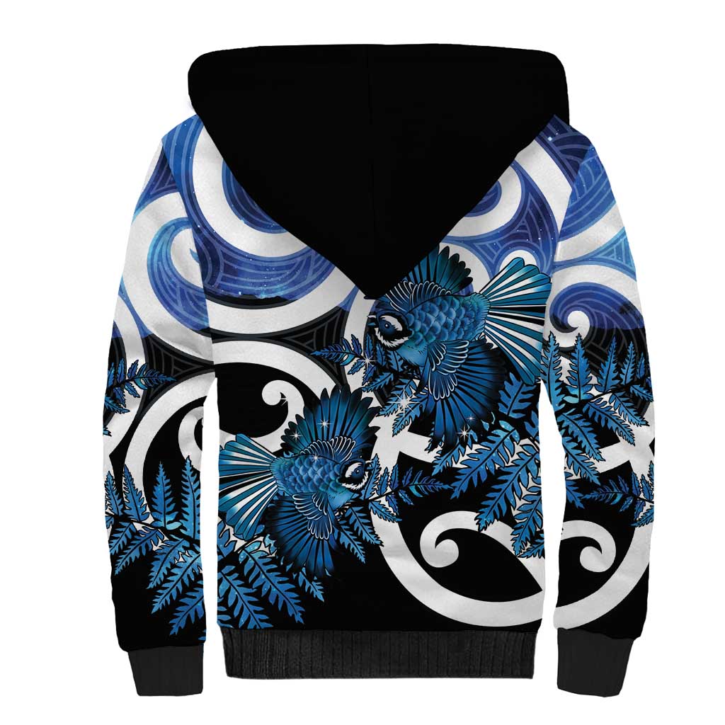 Piwakawaka New Zealand Matariki Sherpa Hoodie Maori New Year Silver Fern Blue Galaxy LT14 - Polynesian Pride