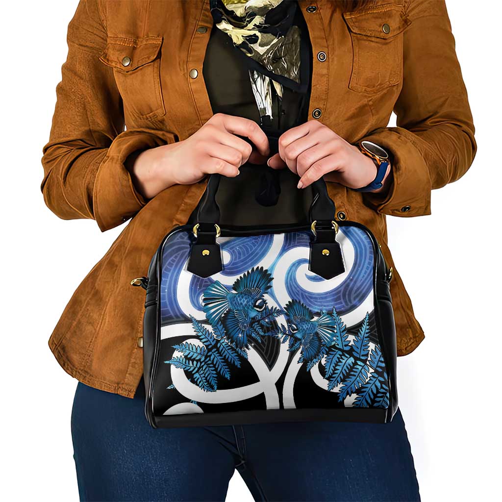 Piwakawaka New Zealand Matariki Shoulder Handbag Maori New Year Silver Fern Blue Galaxy LT14 - Polynesian Pride