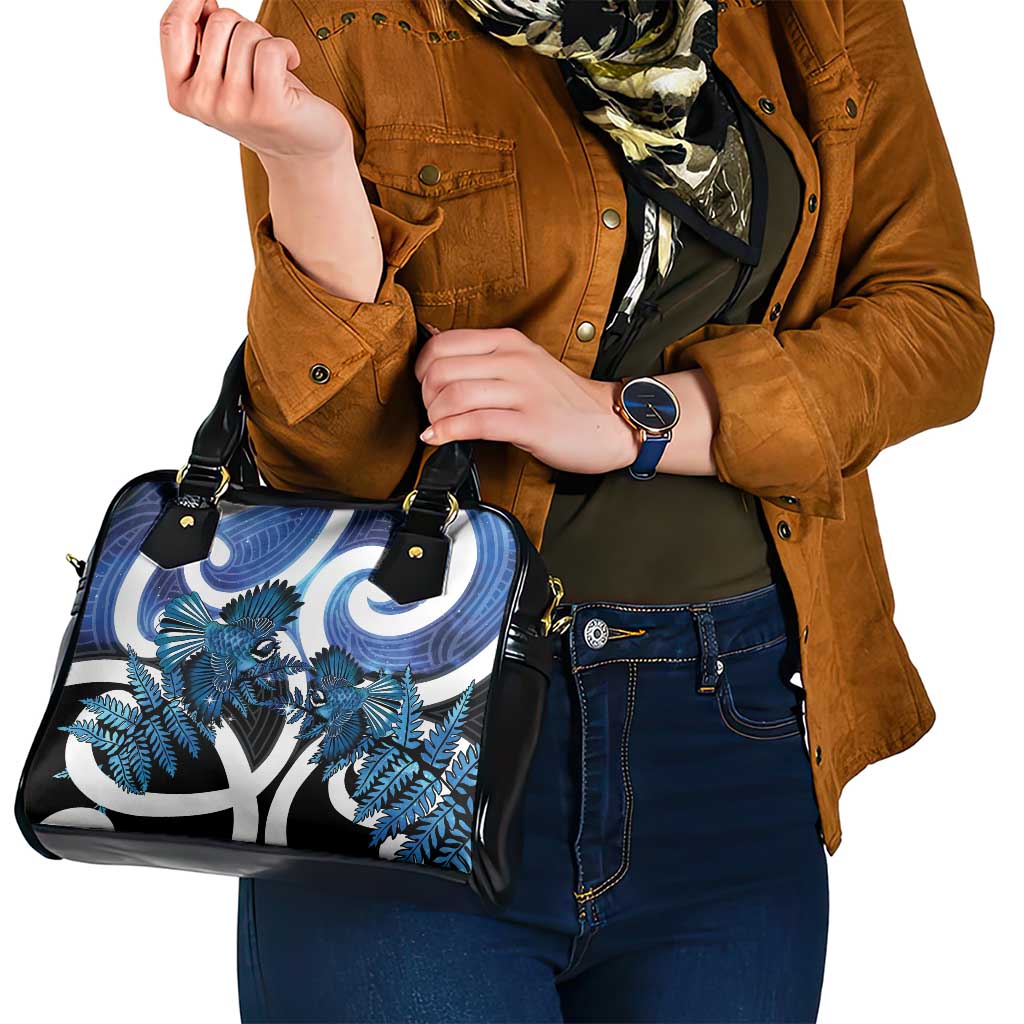 Piwakawaka New Zealand Matariki Shoulder Handbag Maori New Year Silver Fern Blue Galaxy LT14 - Polynesian Pride
