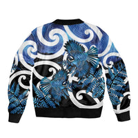 Piwakawaka New Zealand Matariki Sleeve Zip Bomber Jacket Maori New Year Silver Fern Blue Galaxy LT14 - Polynesian Pride