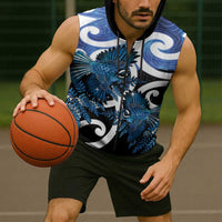 Piwakawaka New Zealand Matariki Sleeveless Zip Hoodie Maori New Year Silver Fern Blue Galaxy LT14 - Polynesian Pride