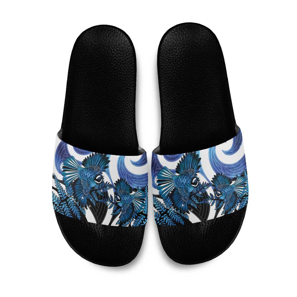 Piwakawaka New Zealand Matariki Slide Sandals Maori New Year Silver Fern Blue Galaxy LT14 Blue - Polynesian Pride